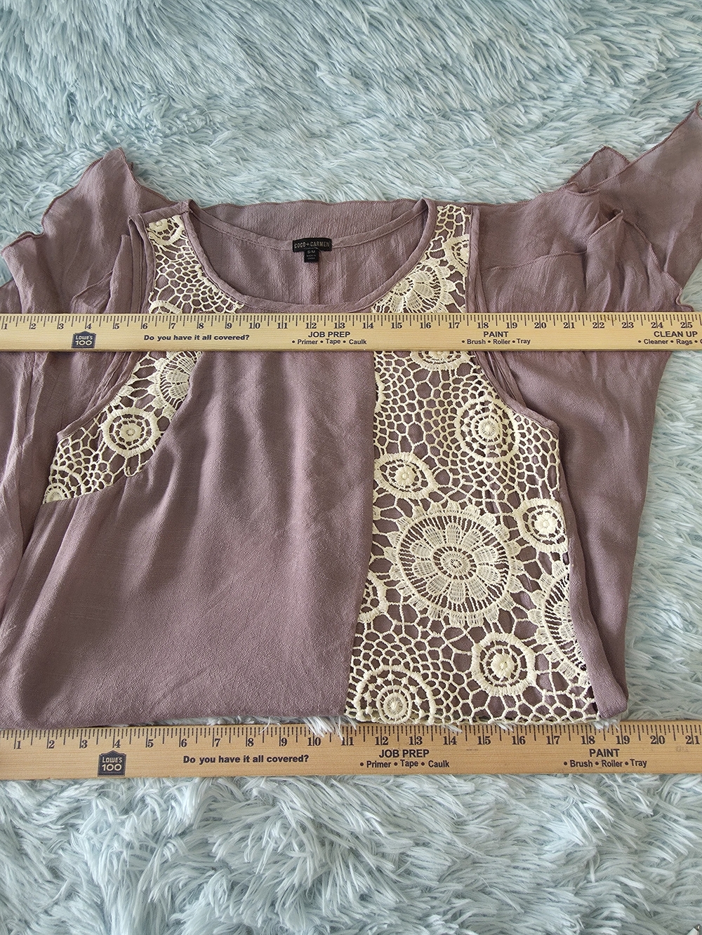 Coco + Carmen Lavender Sleeveless Tunic S Cream Crochet Side Panel Boho Chic - Picture 9 of 10